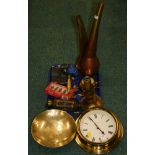 A Baskerville clock, Roman figures and other metal items. (1 tray)