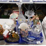 Glassware, comprising Star by Julian McDonald perfume bottle, cups and saucers, a robin Christmas or