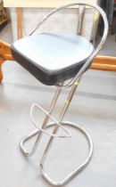 An Italian Effezeta chrome and black vinyl low back high bar stool.