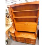 Two Nathan teak display units, comprising a corner cabinet and cocktail cabinet, with bookcase top a