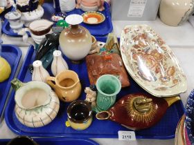 20thC ceramics, comprising Torquay egg cup, a Hancox painted vase, Poole pottery dolphin, cottage te