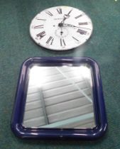 A New Gate wall clock, and a blue plastic framed rectangular wall mirror. (2)