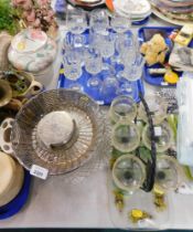 Silver plated basket, glass drinking glasses, bell, serving plate, etc. (1 tray and loose)