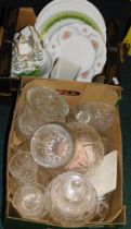 Household wares, comprising David Winter cottage, cabinet plates, glassware, decanter, etc. (2 boxes