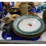 Studio Pottery wares, comprising Studio Pottery jar and cover, tankard, strawberry plates, petalated