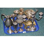 A group of silver plated wares, comprising coffee pot, stem vases, milk jug, napkin rings, etc. (1 t