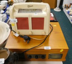 A teak cased record player and a G Marconi white plastic cased radio. (2) WARNING! This lot contain