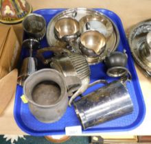 Silver plated wares, comprising salver, pin dish, part coffee set, goblets, salts, etc. (1 tray)