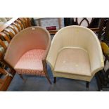 Two basket weave chairs, comprising one commode. (2)