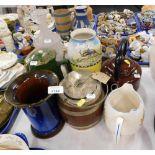 Ceramics and effects, comprising a Bourne Denby blue glazed vase, an Edwardian oak and silver plated