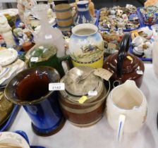 Ceramics and effects, comprising a Bourne Denby blue glazed vase, an Edwardian oak and silver plated