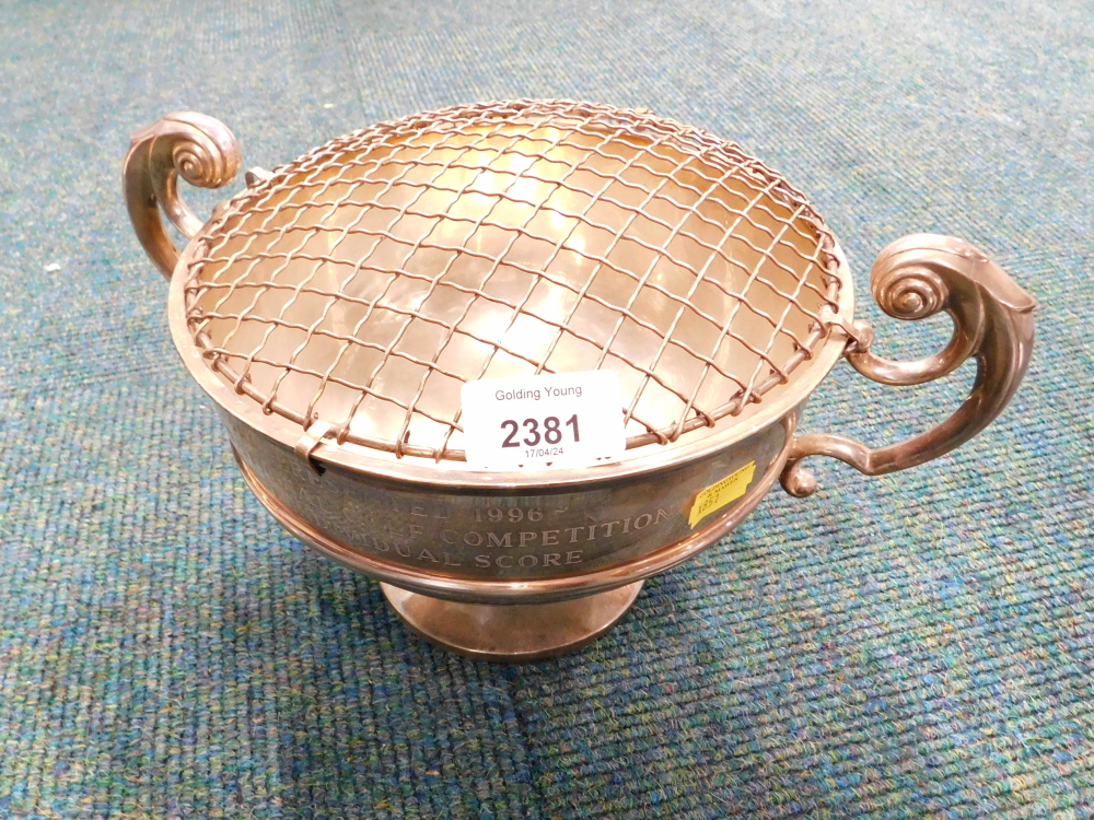 A Walker & Hall silver painted presentation rose bowl, for the 1996 golf competition.