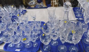 Decorative glassware, comprising Royal Brierley squat decanter,