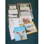 Pictures and prints, comprising canvas, after Alex Clark, mini cockerel, etc. (a quantity)