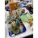 Stoneware and glass bottles, two flared carnival glass type bowls, a Royal Worcester Evesham rectang