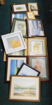 Various pictures and prints, comprising boat landing pastel After Muriel Rider, still lives, etc., i