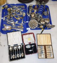 A quantity of silver plated wares, comprising ladle, egg cups, child's spoon and pusher, napkin ring