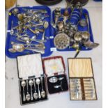 A quantity of silver plated wares, comprising ladle, egg cups, child's spoon and pusher, napkin ring