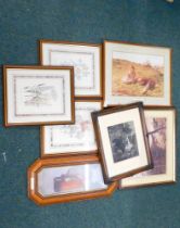 Pictures and prints, comprising snowyscapes, mirror, postbox, etc. (a quantity)