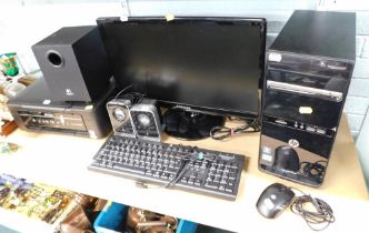 An Epson SX235W colour printer, Logitech speakers, HP Pavilion tower PC, Samsung monitor, keyboard a