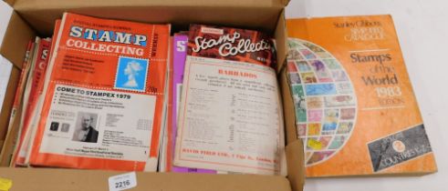 Stamp collectors magazines and a group of Stanley Gibbons 1983 edition notes. (1 box)