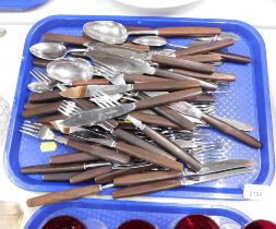 A part set of Thomas Cork and Sons of Sheffield wooden handled and stainless steel cutlery. (1 tray)