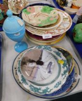 Various cabinet plates, to include Royal Doulton, a blue vaseline glass urn and cover, etc. (a quant