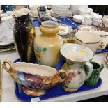 Decorative china, comprising Old Court ware lustre vase, Crown Ducal bowl and jug. (1 tray and 2 loo