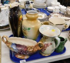 Decorative china, comprising Old Court ware lustre vase, Crown Ducal bowl and jug. (1 tray and 2 loo