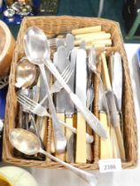 Silver plated cutlery, bone handled cutlery, butter knives, etc. (1 basket)