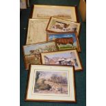 Pictures and prints, comprising after JL Chapman, farming scenes, shire horse ploughing and Hereford