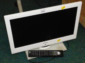 A Linsar 19" white framed television, with remote.