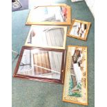 Seven various wall mirrors, comprising mahogany framed example, pine framed example, and others. (a