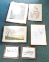 Pictures and prints, comprising after Jacqueline Bouxdittom to Cat, landscape tree scene, Oriental b