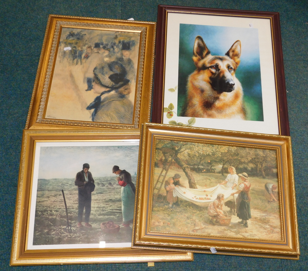 Pictures and prints, comprising 19thC style prints, each in gilt frame, boating scene, etc. (4)