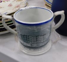 An 19thC two handled loving cup, with transfer printed decoration of Longleat House The Seat of the