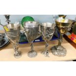 Three Royal Selangor pewter goblets, and an Alchemy Gothic pewter goblet. (4)