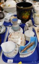 20thC ceramics and effects, comprising a painted milk jug and sugar bowl, two Staffordshire miniatur