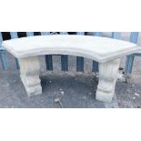 A reconstituted stone garden bench, on squirrel design plinths, on straight seat, 43cm high, 93cm wi