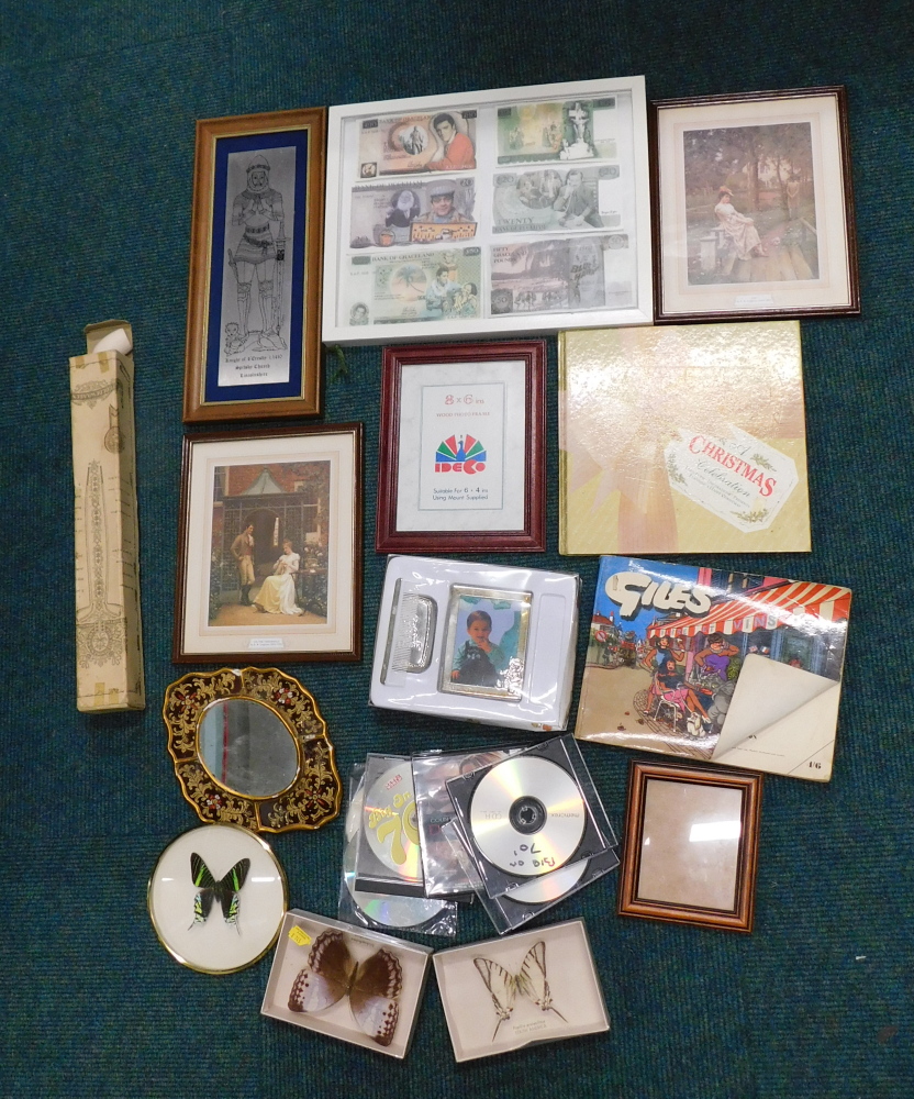 Pictures and prints, mirror, night frame, St Michael book, etc. (1 box)