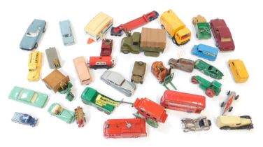Diecast play worn vehicles, comprising Esso bus, Crescent Stage coach, ambulance, bus, fuel wagons,