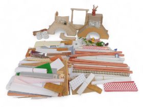 A collection of doll's house accessories, comprising grand entrance steps, materials, rods, etc. (2