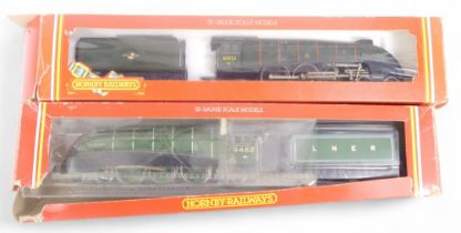 Hornby OO gauge class A4 locomotives, including Mallard 60022 in BR lined green, and Golden Eagle 44