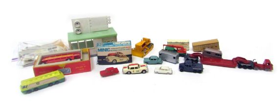 A group of diecast vehicles and accessories, playworn, to include a Minic E Type Jaguar, boxed, Tri-