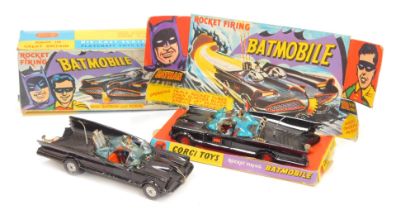 A Corgi Toys diecast Batmobile, with Batman and Robin, boxed.