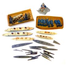 Meccano and Dinky painted diecast figures, to include naval men, naval boats, etc. (1 tray)