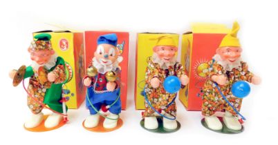 Sonni Toy pump operated clowns, including 4033 Clown with Ball, 4032 Clown with cymbals, and 4017 Cl