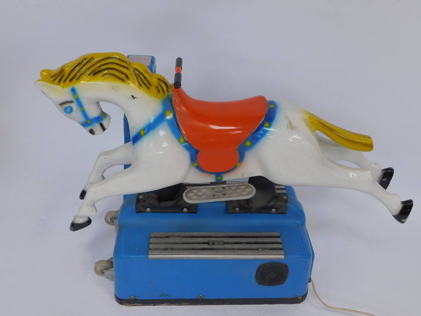 A Mitchell's RGM fairground horse ride, on a blue base with coin payment section, the plastic horse - Image 2 of 6