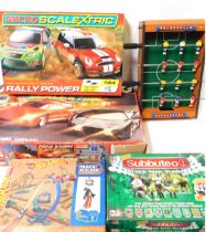 Various toys and games, comprising a Scalextric Road Racing C770 set, Subbuteo Dream Team Stadium bo