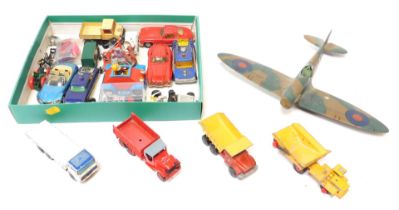 Diecast vehicles, playworn, to include Matchbox Superkings pallet truck, kit built model aeroplane,